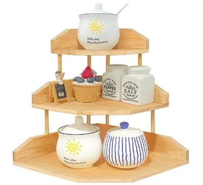 Prestatges de la cantonada de la cantonada de Bamboo Spice Rack-Tier Standing Pantry